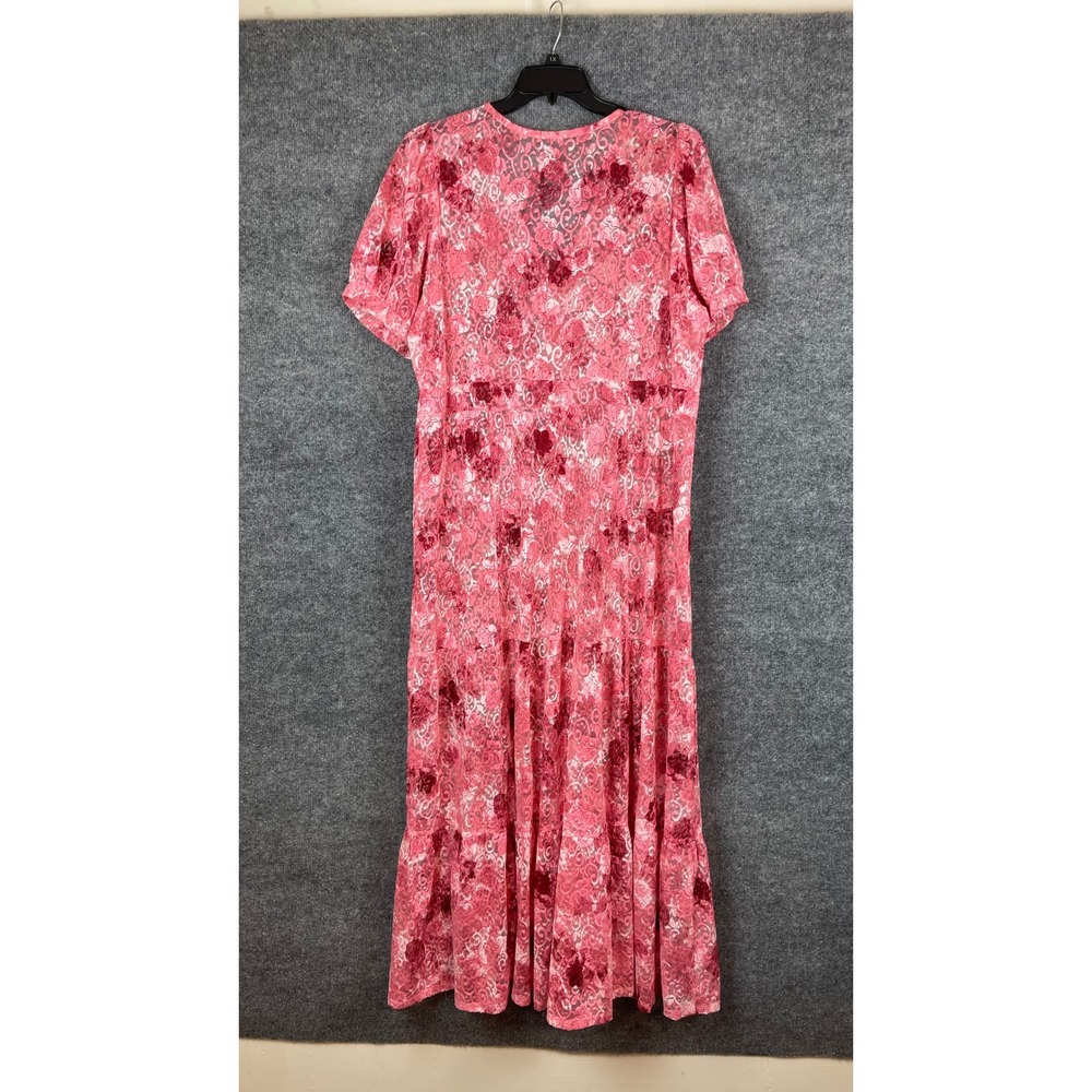 Chico's Floral Lace Maxi Dress Women's 1X Pink Excellent Tiered Puff Sleeve - Picture 8 of 10